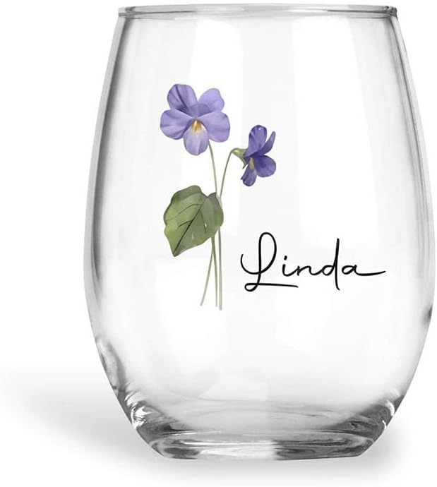 Personalized Wine Glass with Birth Month Flower for Friends