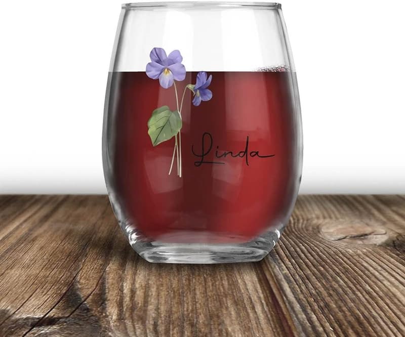 Personalized Wine Glass with Birth Month Flower for Friends