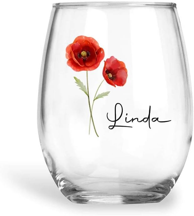 Personalized Wine Glass with Birth Month Flower for Friends