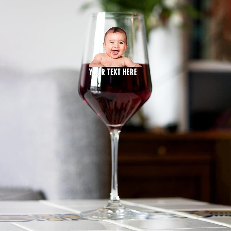 Custom Photo Crystal Wine Glass - Unique Gift for Birthdays
