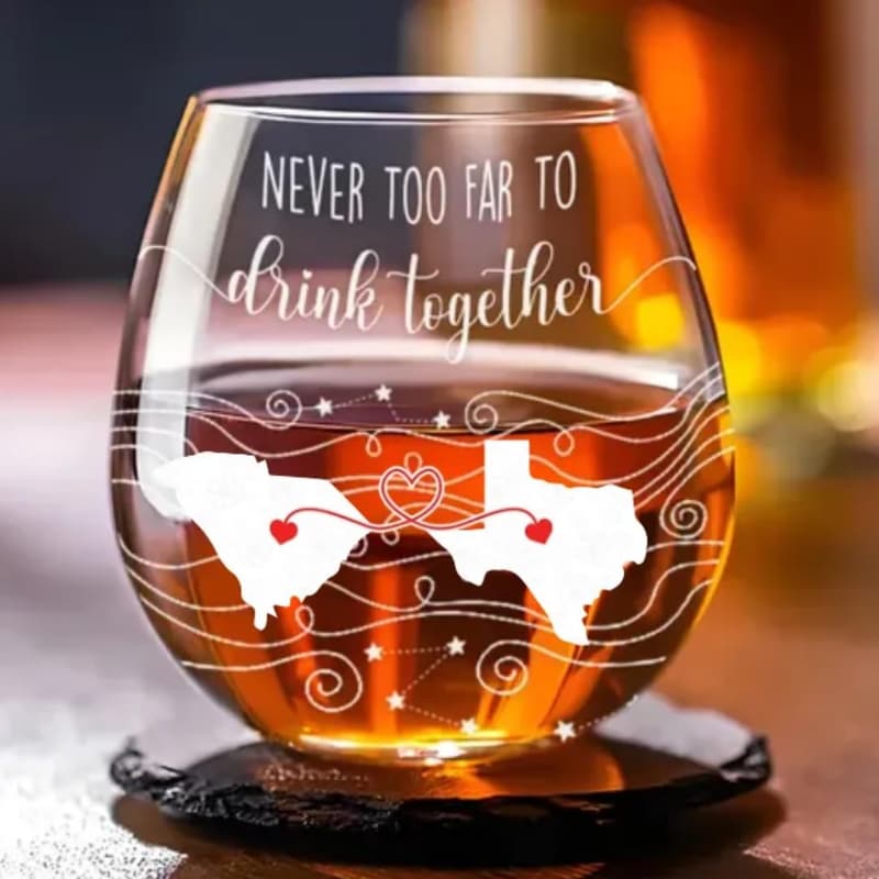 Personalized Stemless Wine Glass - Long Distance Gift for Friends