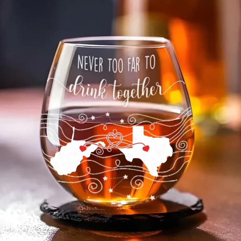 Personalized Stemless Wine Glass - Long Distance Gift for Friends