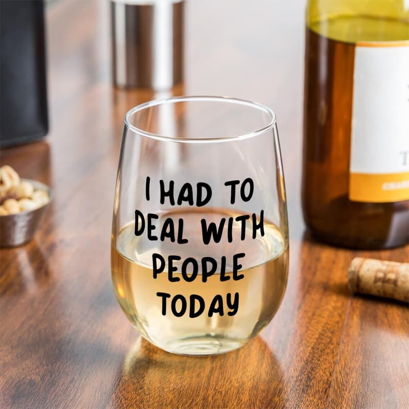 Funny Wine Glass for Introverts - 15 oz Stemless Gift
