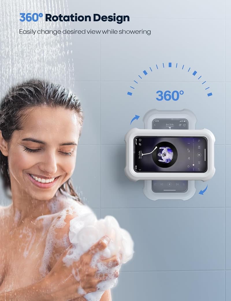 Waterproof Shower Phone Holder - 480° Rotatable Bathroom Mount
