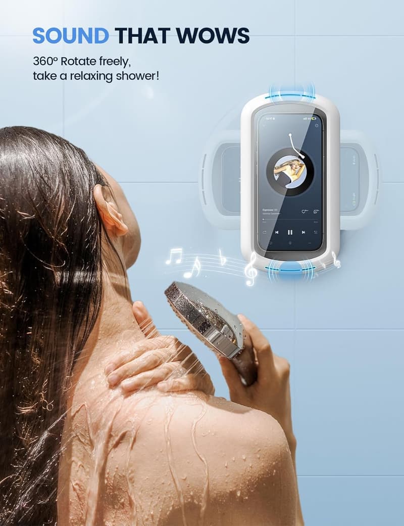 Waterproof Shower Phone Holder with 480° Rotation & Speaker Hole