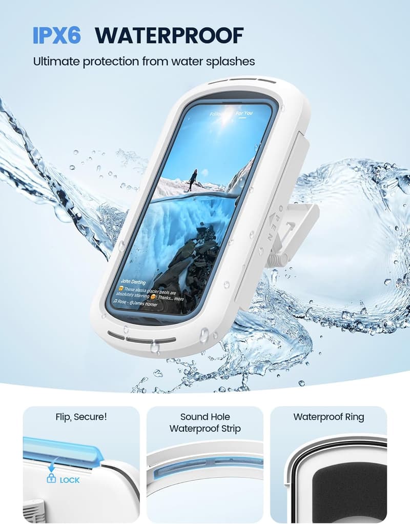 Waterproof Shower Phone Holder with 480° Rotation & Speaker Hole