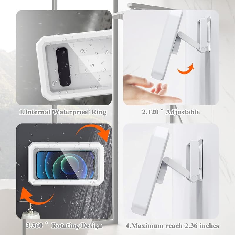 Waterproof Adjustable Shower Phone Holder with Anti-Fog Design