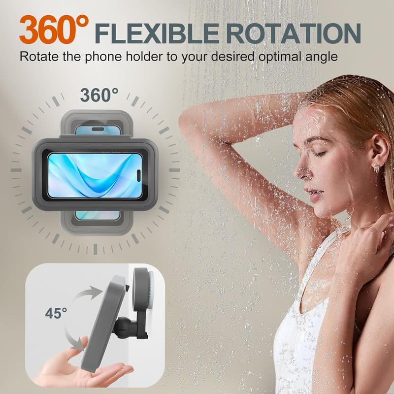 Waterproof Shower Phone Holder with 480° Rotation and Suction Cup