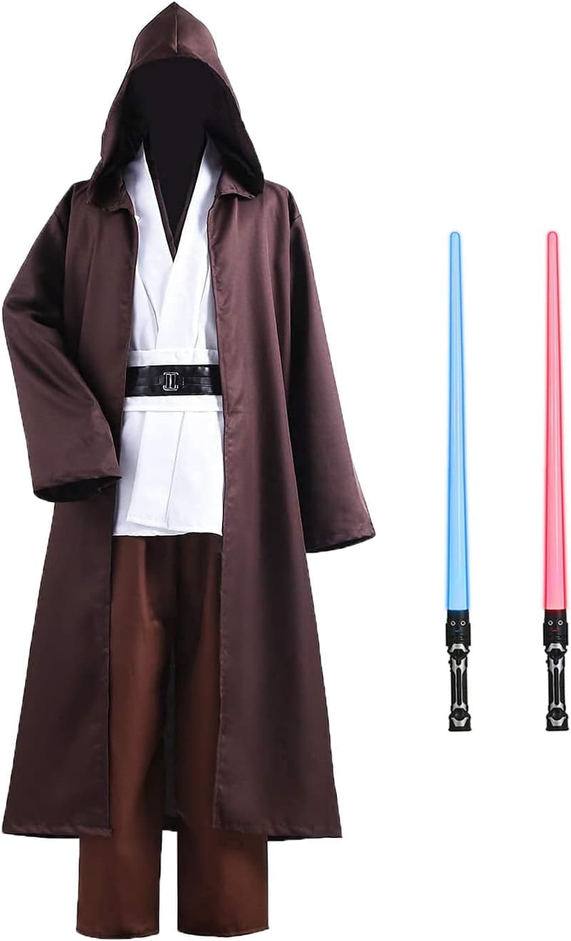 Unisex Jedi Costume Cloak for Adults with Lightsaber