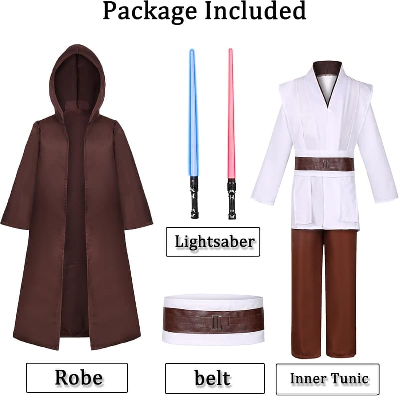 Unisex Jedi Costume Cloak for Adults with Lightsaber