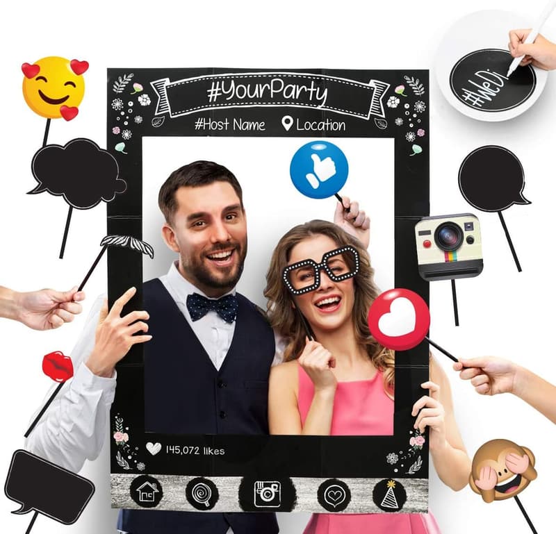 Social Media Photo Booth Frame with Emoji Props for Parties