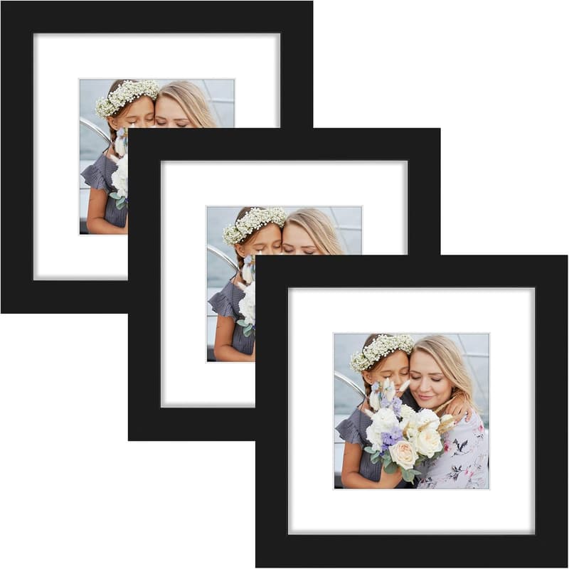 Set of 3 Black Wood Frames for 4x4 Photos with White Mat