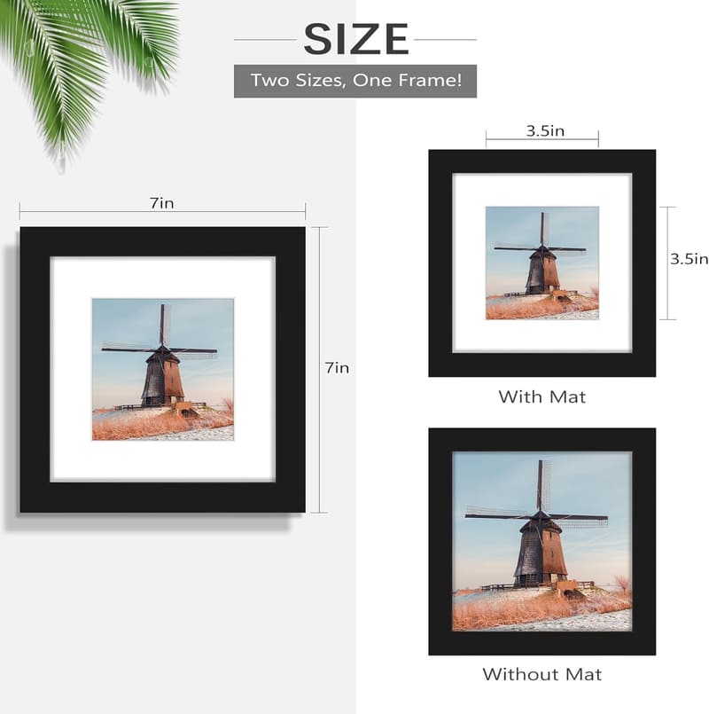 Set of 3 Black Wood Frames for 4x4 Photos with White Mat