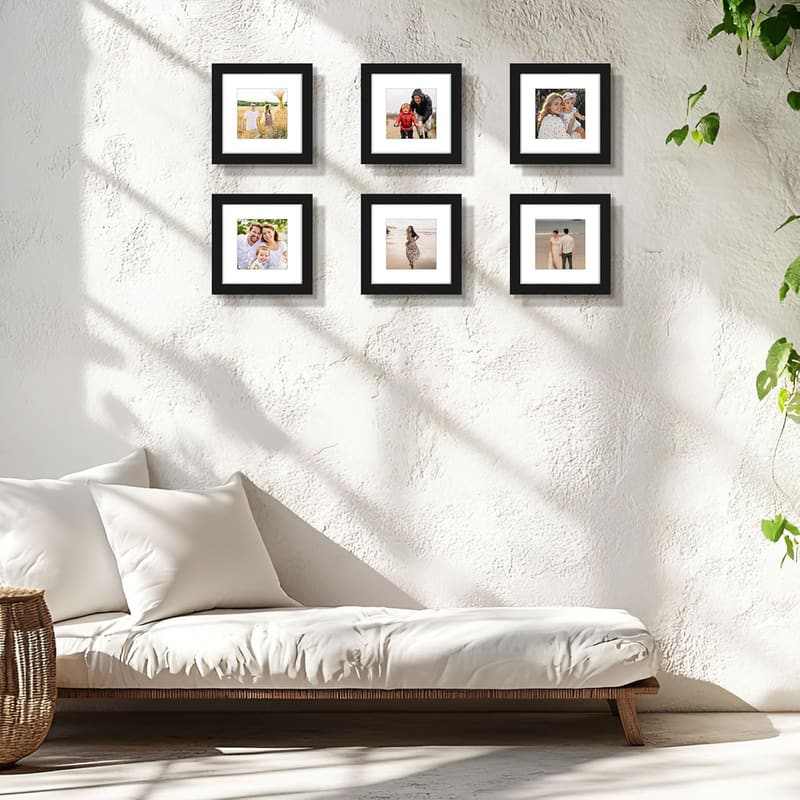 Black 6x6 Wood Frame with White Mat for 4x4 Photos