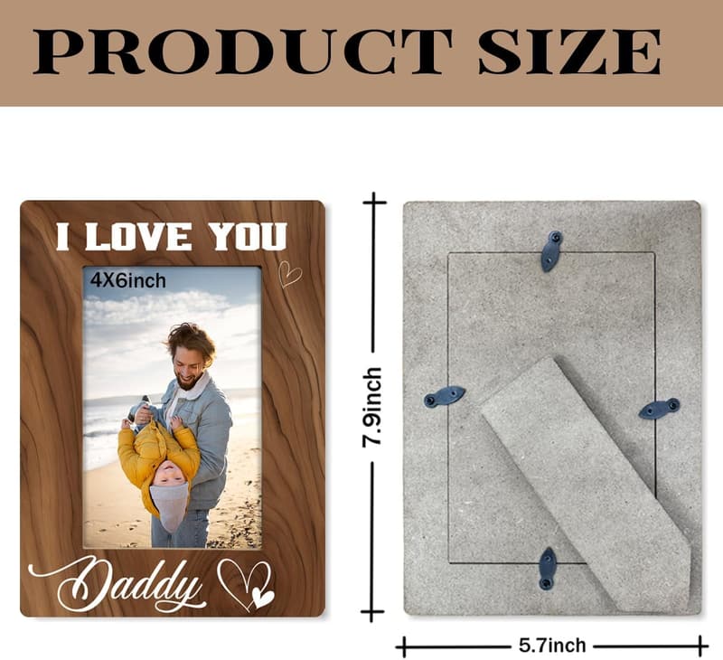 Father's Day Photo Frame - Wooden Holds 4x6 Inch Picture
