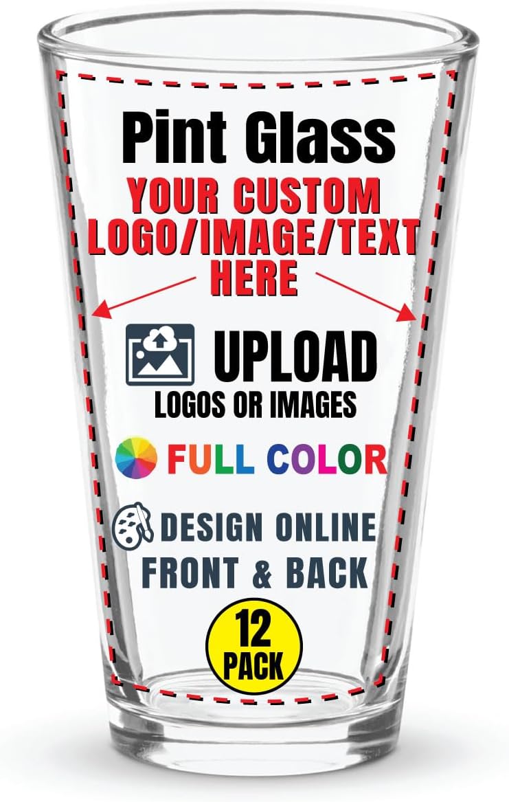 Personalized 16oz Pint Glasses - Custom Logo & Text (12 Pack)