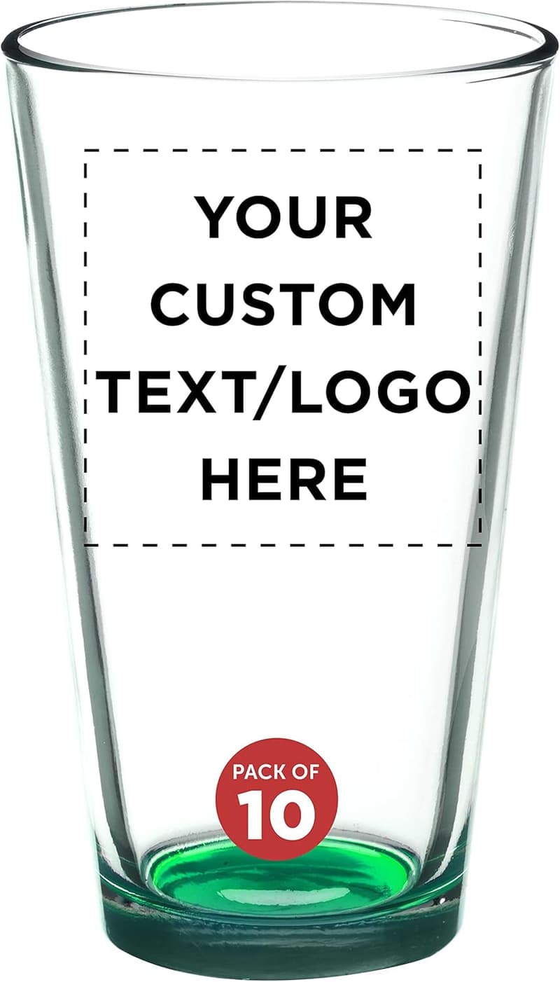 Personalized 16 oz. Beer Glasses Set of 10 - Heavy Duty Drinkware