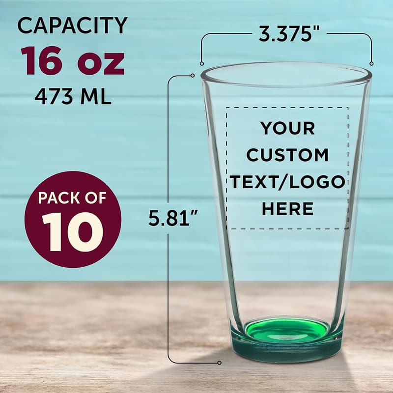 Personalized 16 oz. Beer Glasses Set of 10 - Heavy Duty Drinkware
