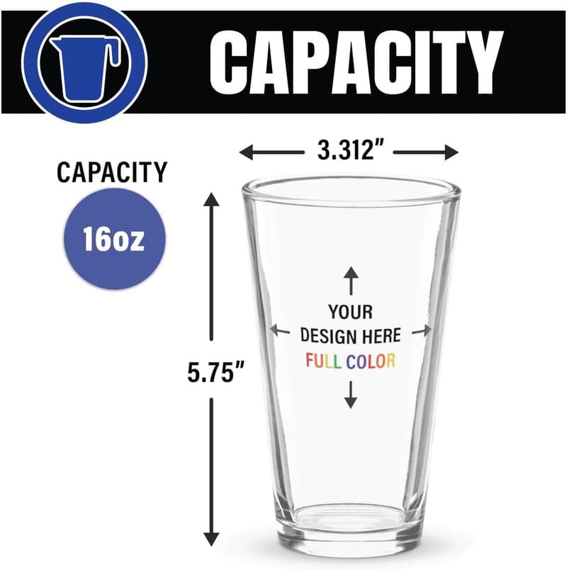 Customizable 16oz Pint Glass Set – Full Color (6 Pack)