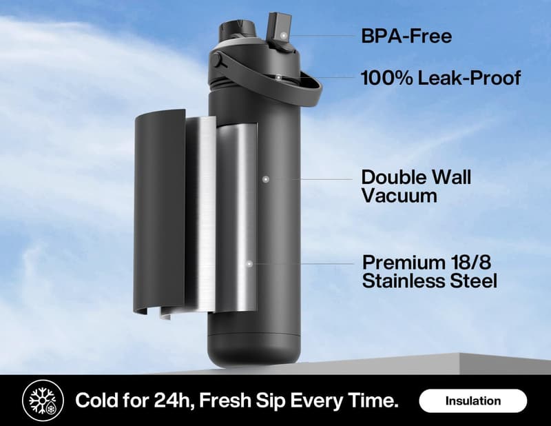 26 oz Stainless Steel Insulated Water Bottle with Straw Lid