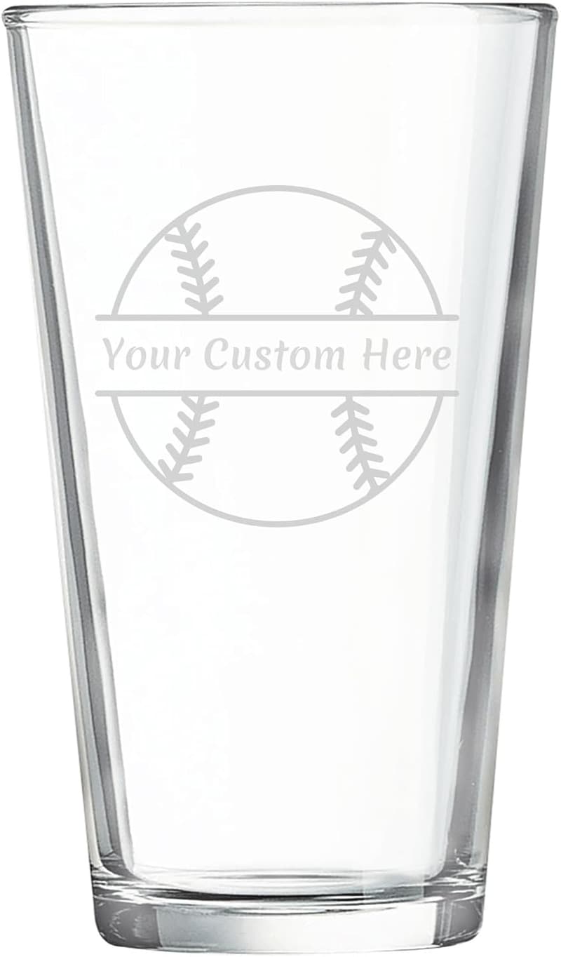 Personalized 16 oz Baseball Pint Glass with Engraved Text