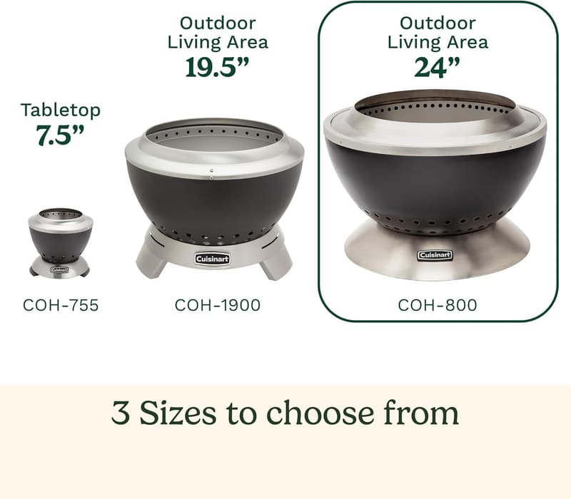 Portable Smokeless Fire Pit with Removable Base, Stainless Steel