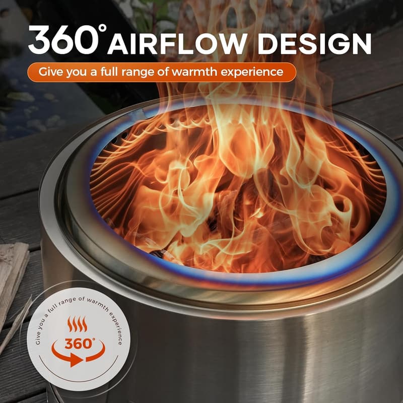 Portable 27-Inch Stainless Steel Smokeless Fire Pit