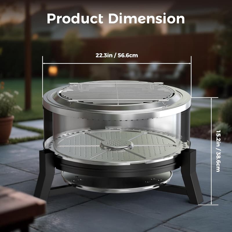 Portable Smokeless Fire Pit for Outdoor Patios - 22 inch