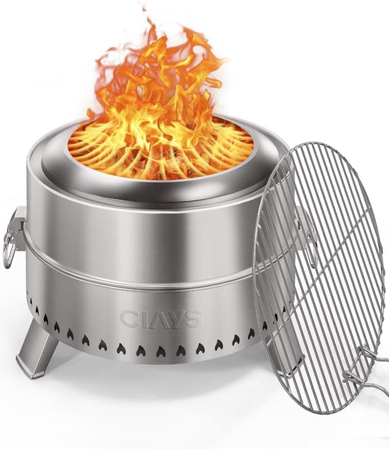 Portable 19-Inch Smokeless Fire Pit for Camping with Grill Rack