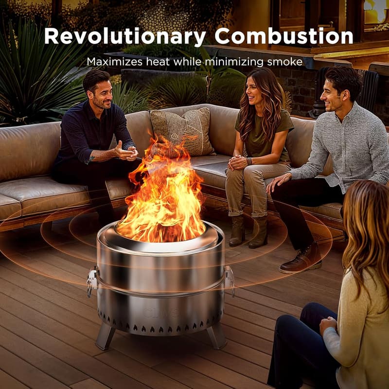 Portable 19-Inch Smokeless Fire Pit for Camping with Grill Rack