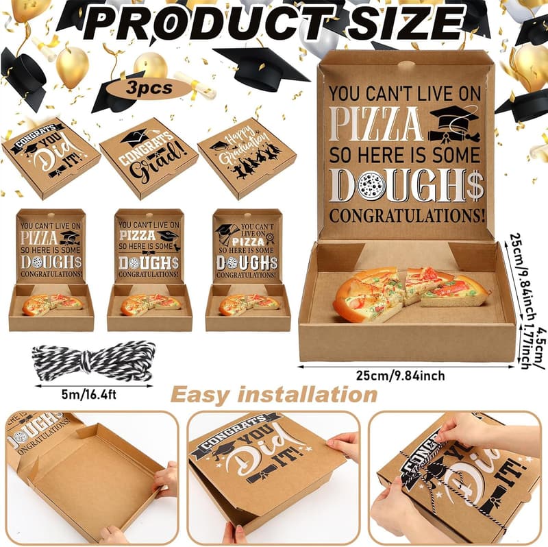 2025 Graduation Pizza Box Money Holder Gift Set - 3 Pcs