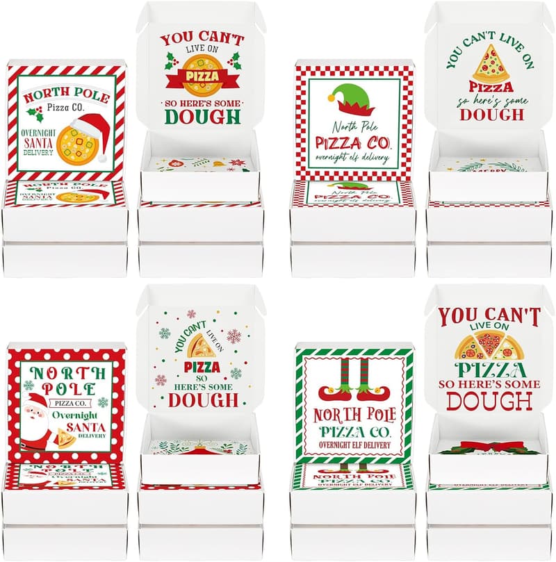 Christmas Mini Pizza Box Gift Card Holders - 24 Pcs