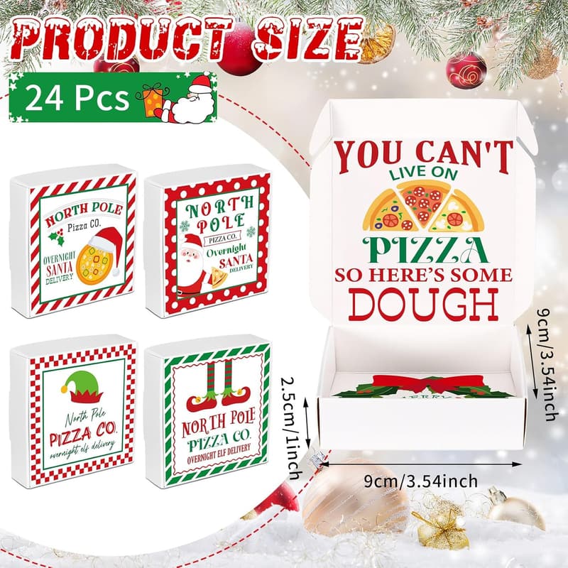 Christmas Mini Pizza Box Gift Card Holders - 24 Pcs
