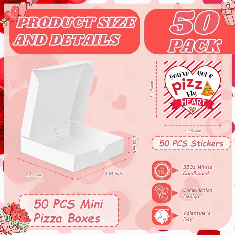 Valentine's Day 50-Count Mini Pizza Boxes with Stickers