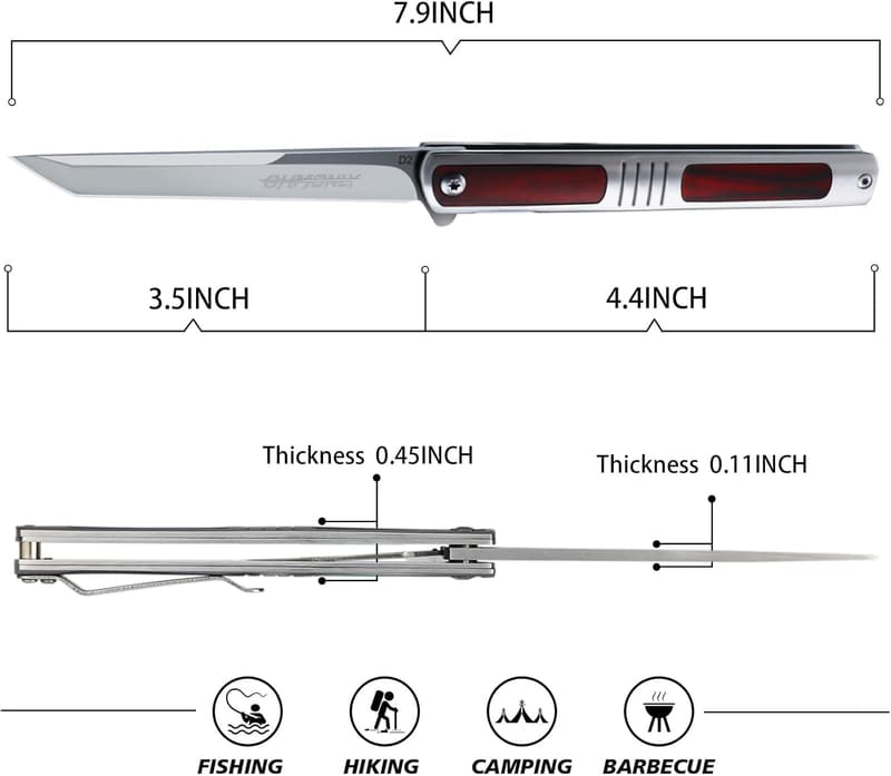 Folding Tanto Knife with Rosewood Handle – Great Gift for Men