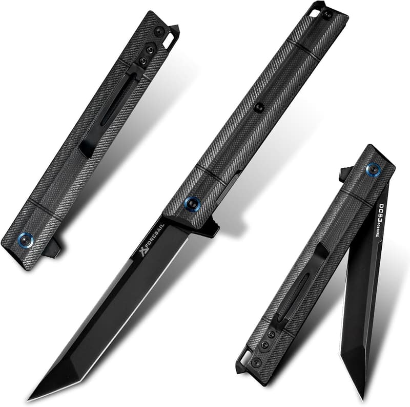 Men's EDC Flipper Pocket Knife with DC53 Steel Blade and G10 Handle