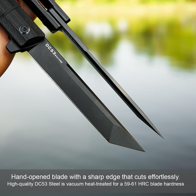 Men's EDC Flipper Pocket Knife with DC53 Steel Blade and G10 Handle