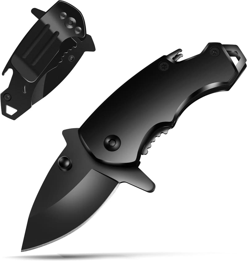 Compact Black Pocket Knife for Men – EDC Keychain Clip
