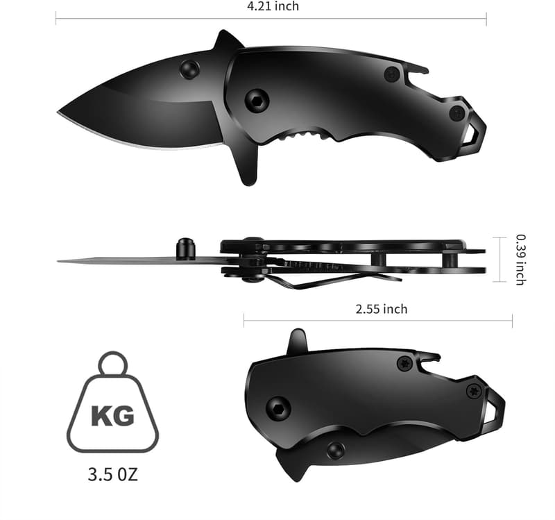 Compact Black Pocket Knife for Men – EDC Keychain Clip