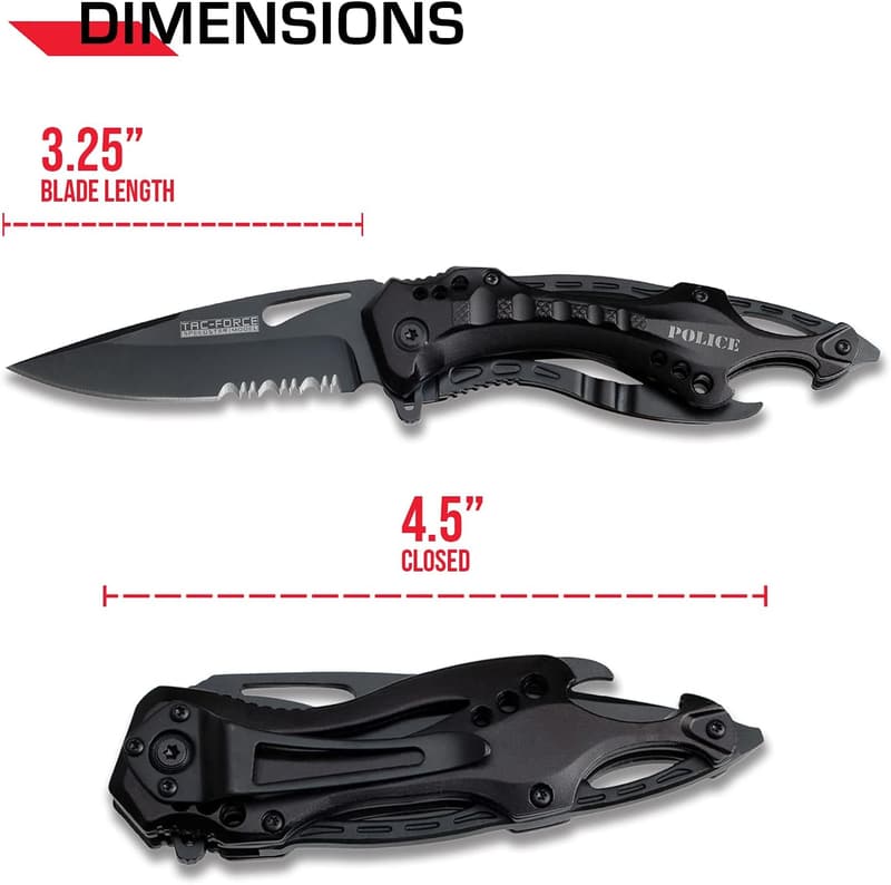 Tac-Force Folding Pocket Knife with Serrated Blade, Black Handle