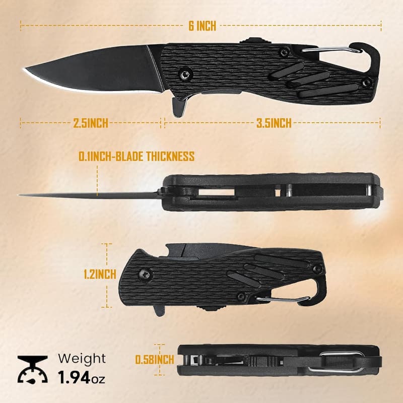 Compact Folding Knife Keychain with Safety Lock & Bottle Opener