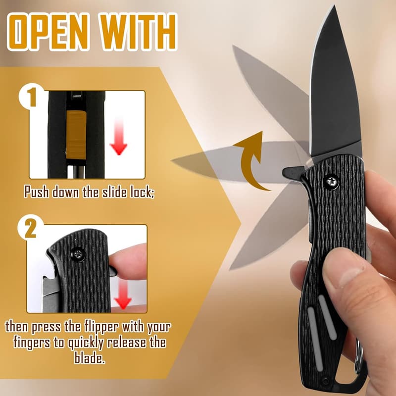 Compact Folding Knife Keychain with Safety Lock & Bottle Opener