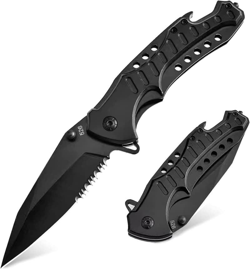 Tactical Folding Pocket Knife for Men with Clip & Glass Breaker