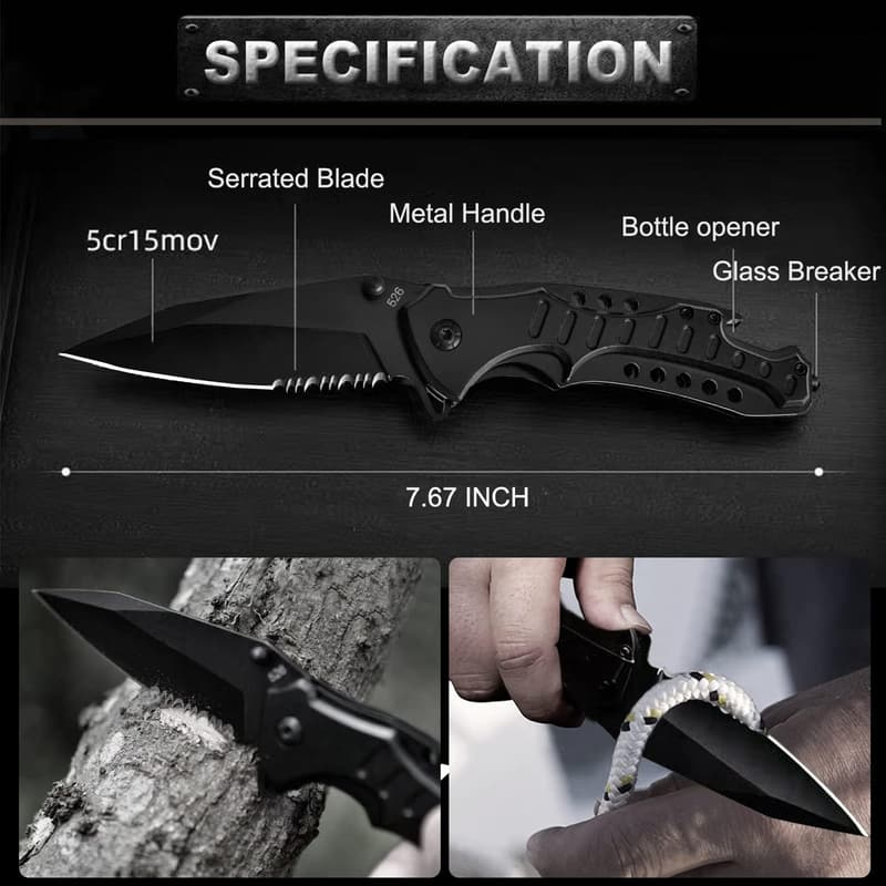 Tactical Folding Pocket Knife for Men with Clip & Glass Breaker