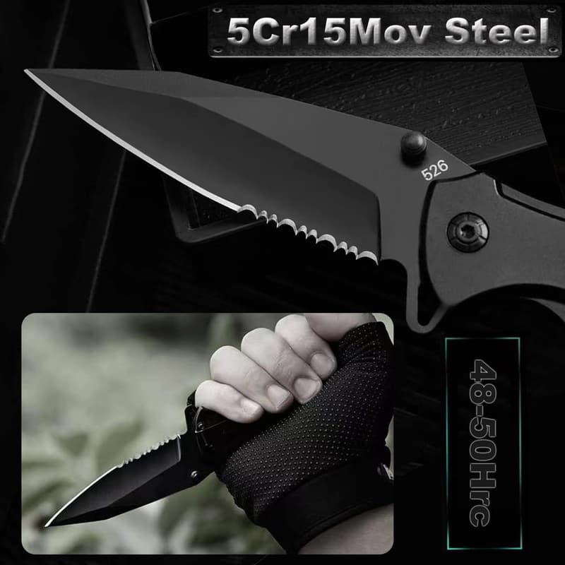 Tactical Folding Pocket Knife for Men with Clip & Glass Breaker