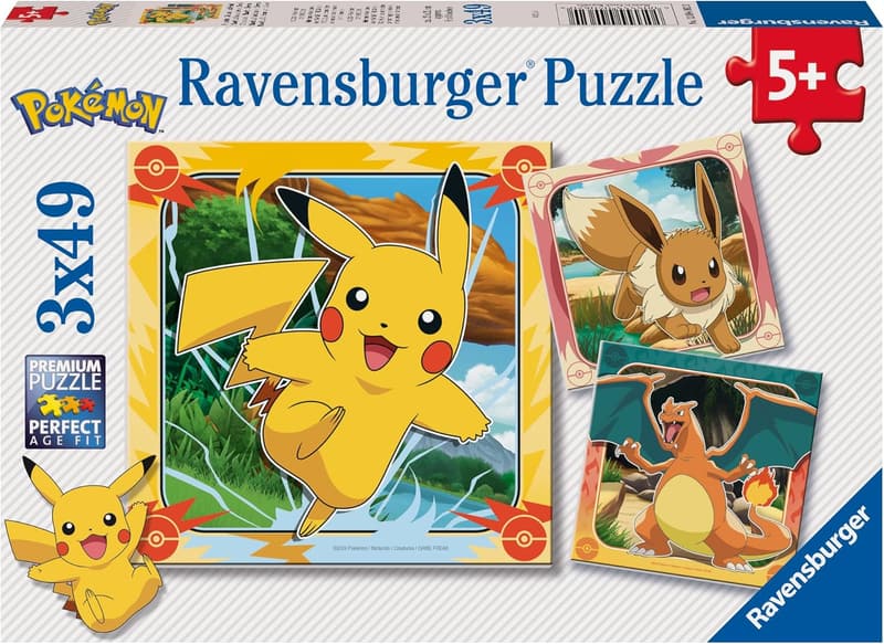 Pokemon Jigsaw Puzzle for Kids, 3 x 49 Pieces, Age 5+