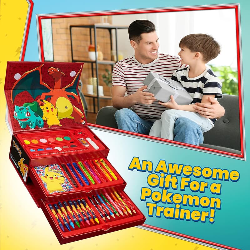 Kids' Pokémon Painting & Coloring Set - 40+ Pcs Travel Case