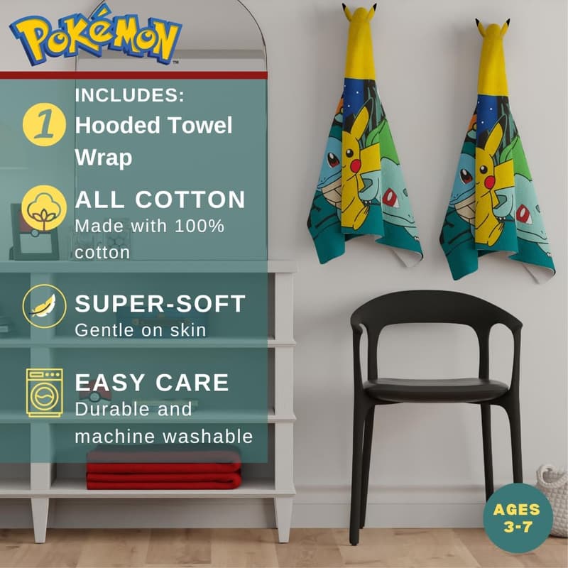 Pokemon Kids Soft Cotton Hooded Towel - 24