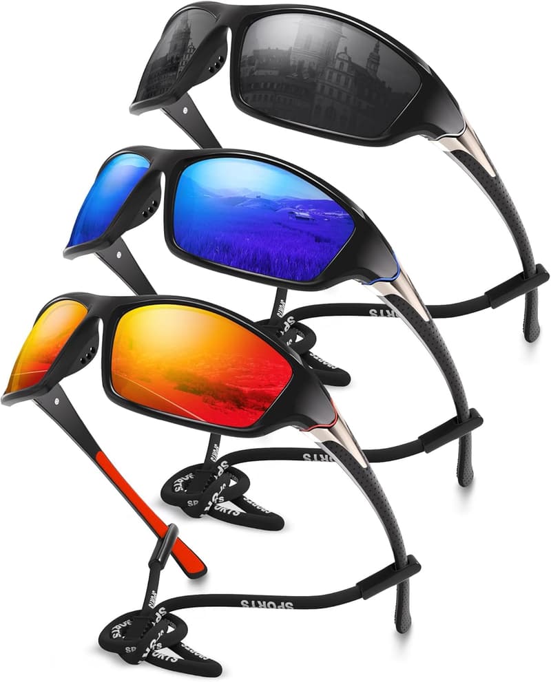 Men's Polarized Sports Sunglasses - UV400 Protection (3 Pack)