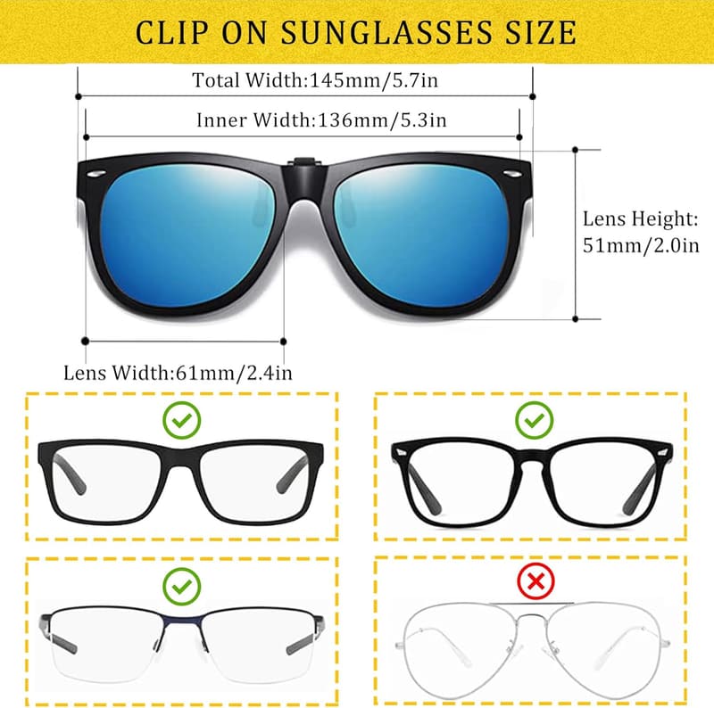 Polarized Clip-On Sunglasses for Prescription Glasses